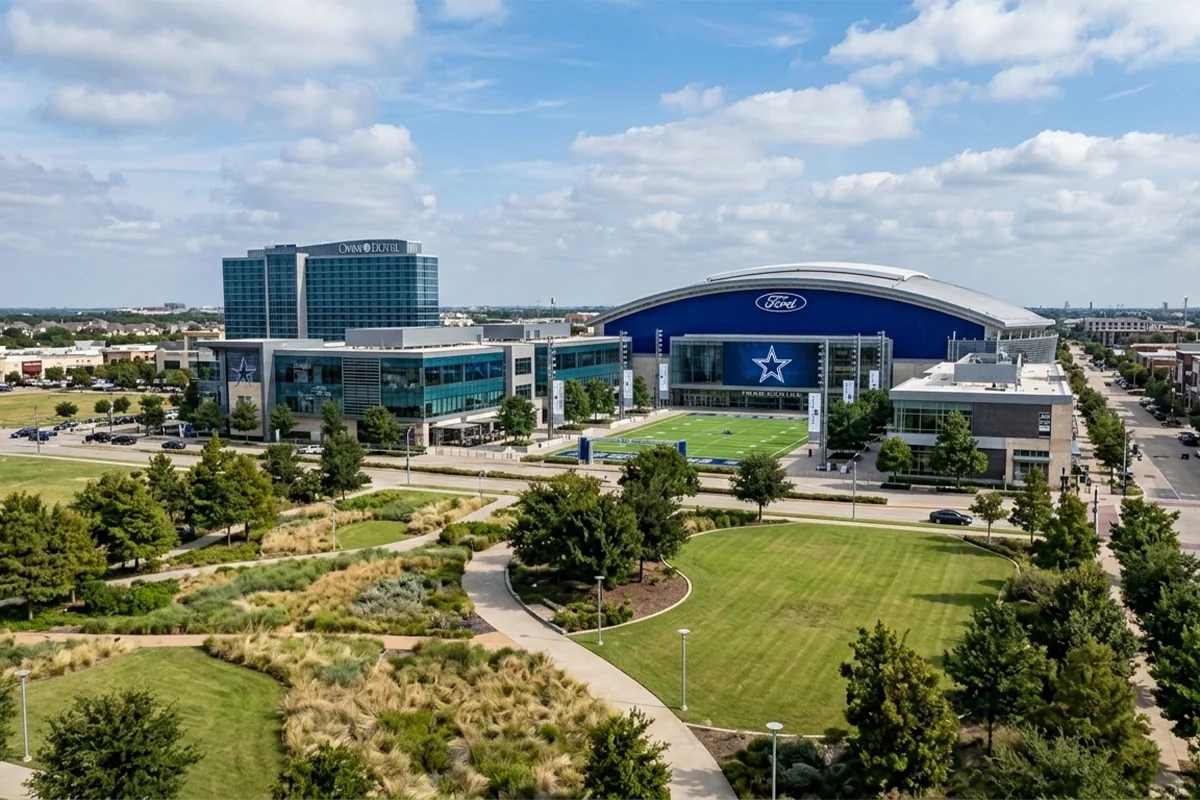 Frisco Texas Ford Center at The Star Dallas Cowboys Headquarters Frisco Square Aerial DFW Homes For Sale
