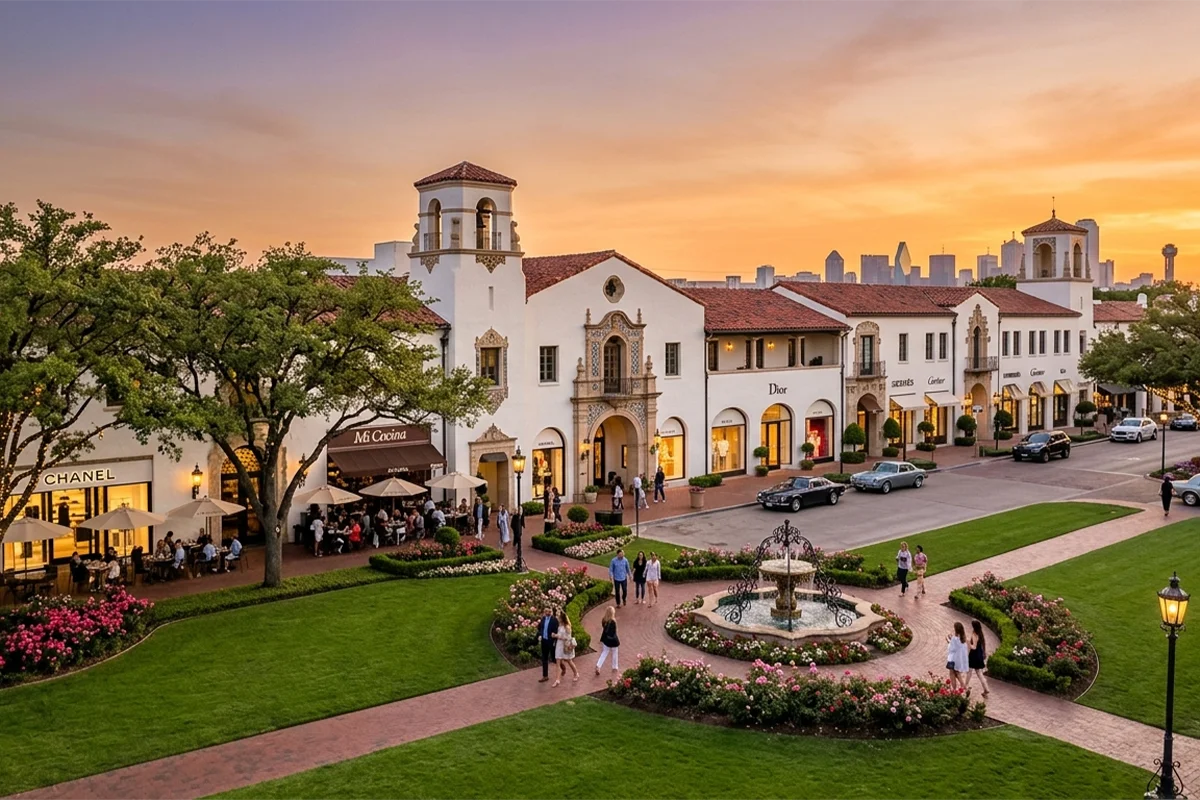 Highland Park TX Luxury Shopping District Sunset