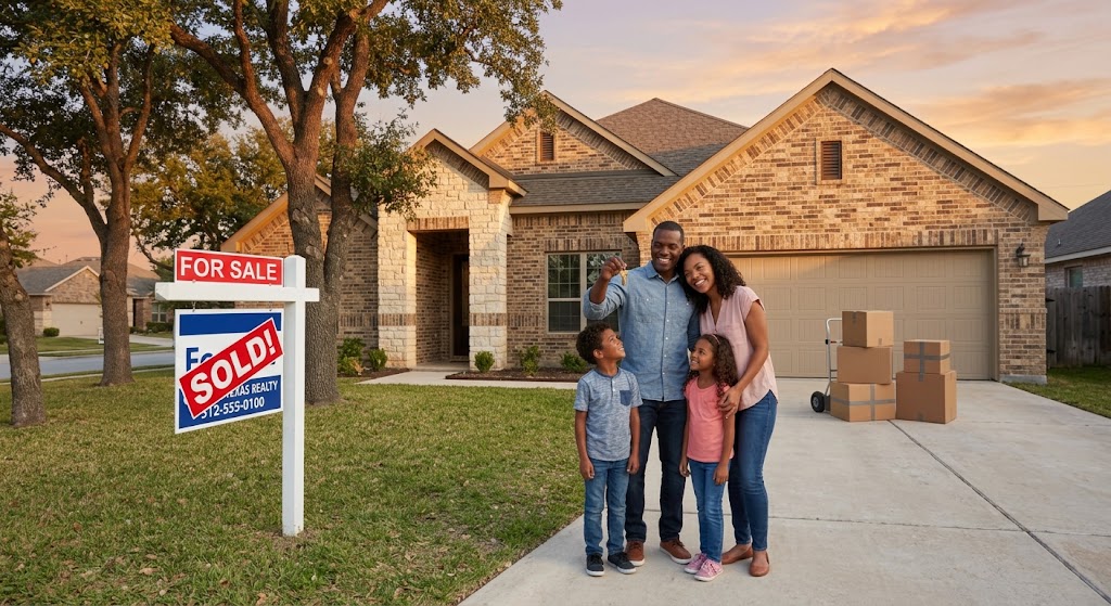 First time homebuyers receiving keys after using Texas down payment assistance